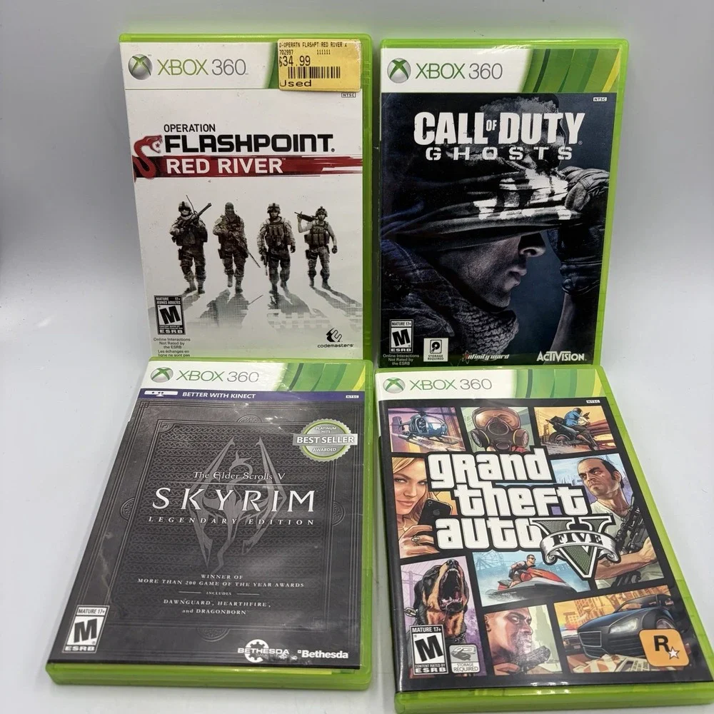 Xbox 360 4 Games Call Of Duty Ghosts Gta Five Skyrim Elder Scrolls V Flashpoint